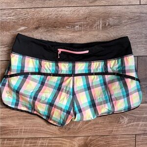 lululemon athletica Pastel Plaid Athletic Shorts with Black Waistband